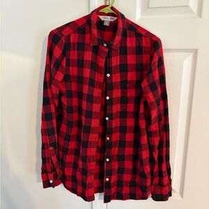 Old Navy Red and Black Plaid Women’s Shirt Medium Long